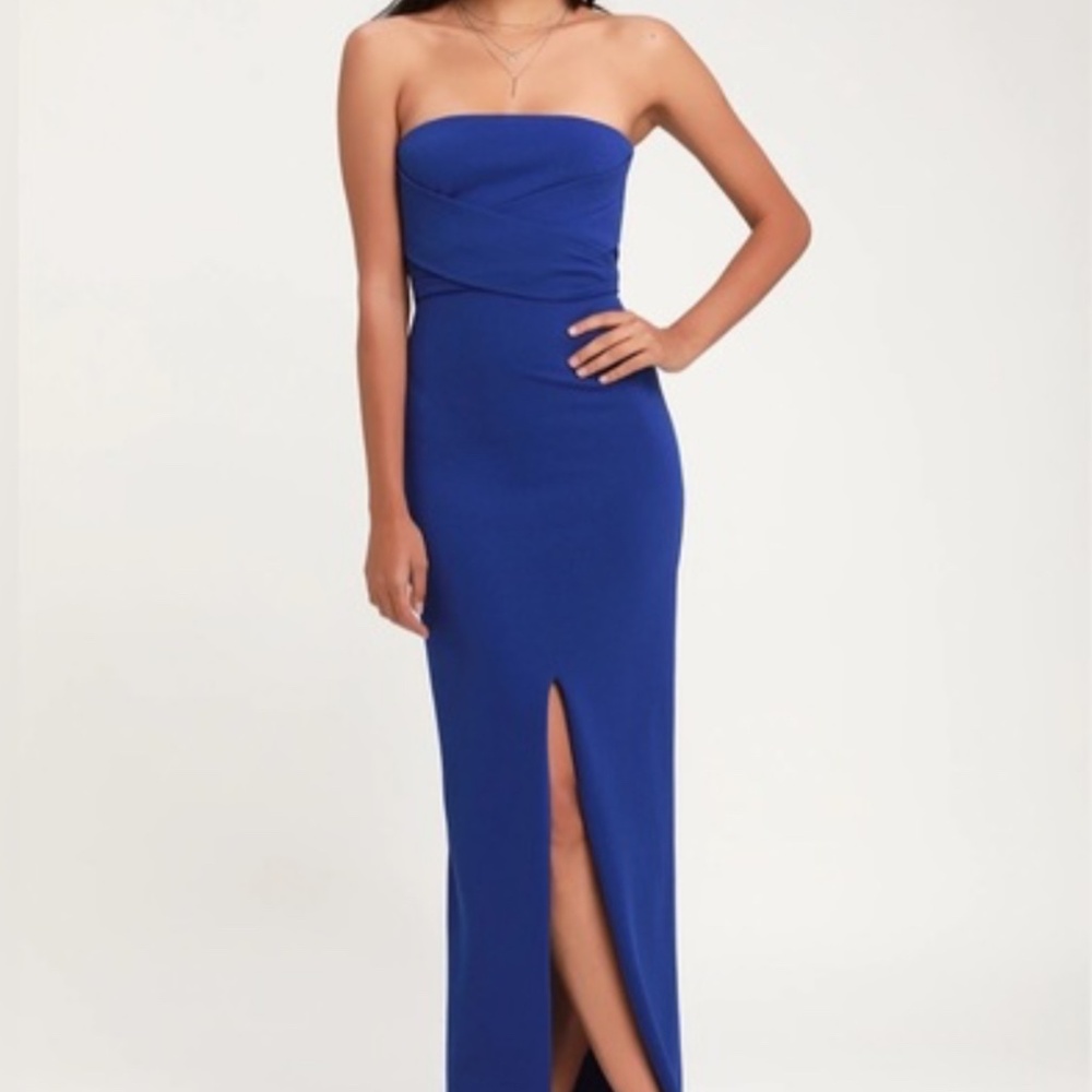 Lulu’s Own the Night Royal Blue Strapless Maxi Dress